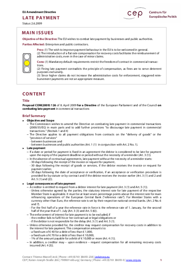 Late Payment COM(2009) 126
