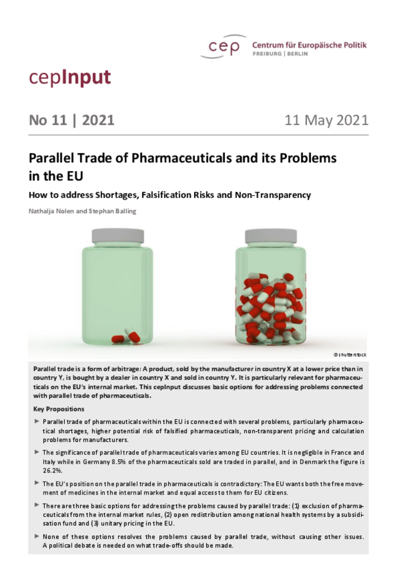 Parallel Trade of Pharmaceuticals and its Problems in the EU (cepInput)
