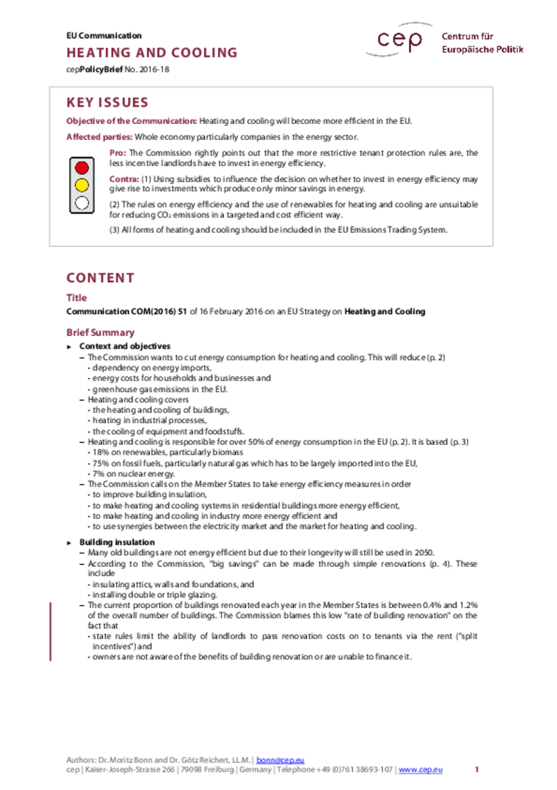 Heating and Cooling COM(2016) 51