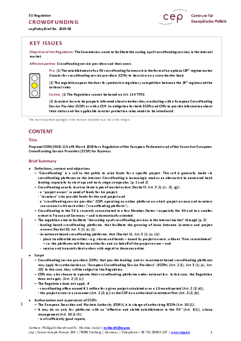 cepAnalyse Crowdfunding COM(2018) 113