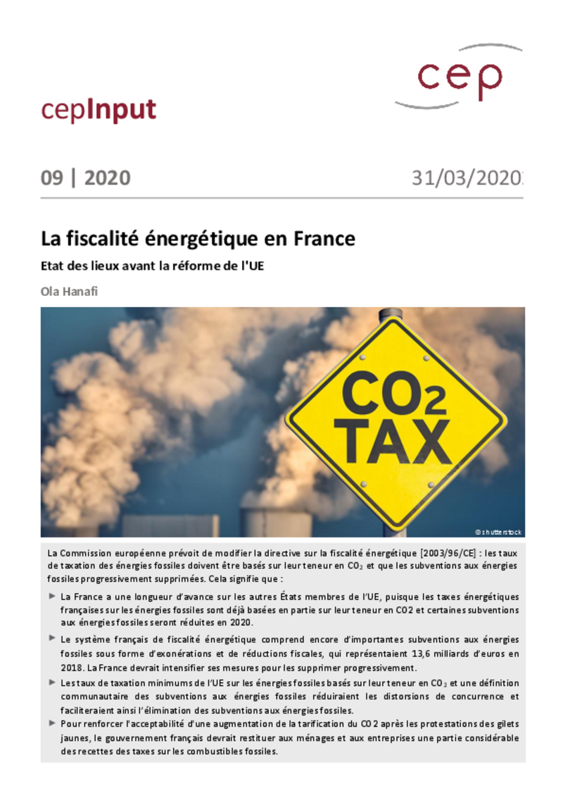 La fiscalité énergétique en France