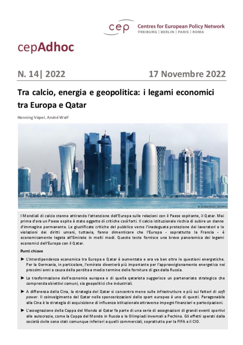 Tra calcio, energia e geopolitica: i legami economici tra Europa e Qatar (cepAdhoc)