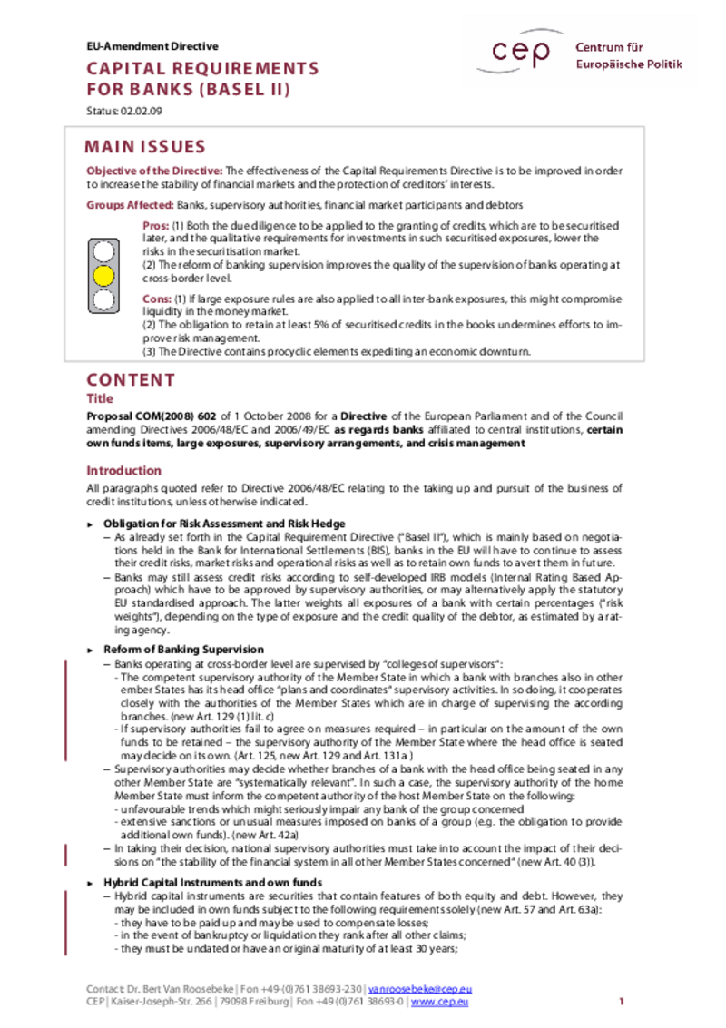 Capital Requirements Directive (Basel II) COM(2008) 602